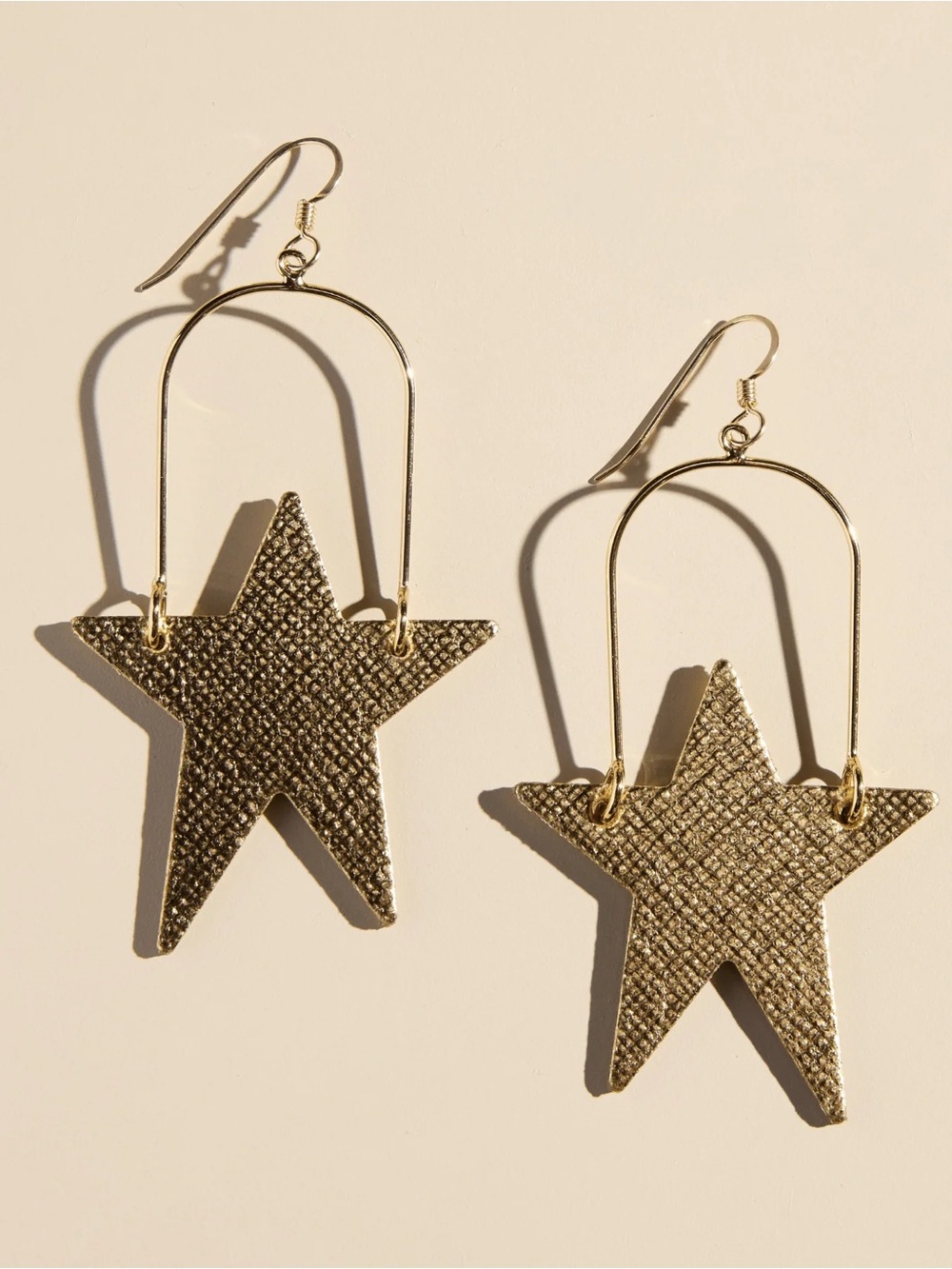 Nickel & Suede Gold Star Earrings - Picture 2 of 4